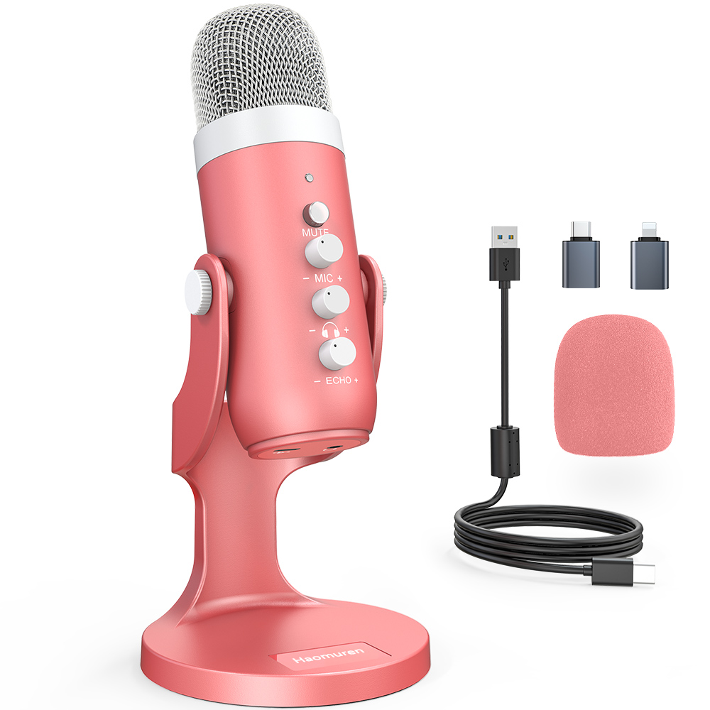 Pc Gaming Pink - Haomuren USB مكثف ميكروفون الوردي استوديو