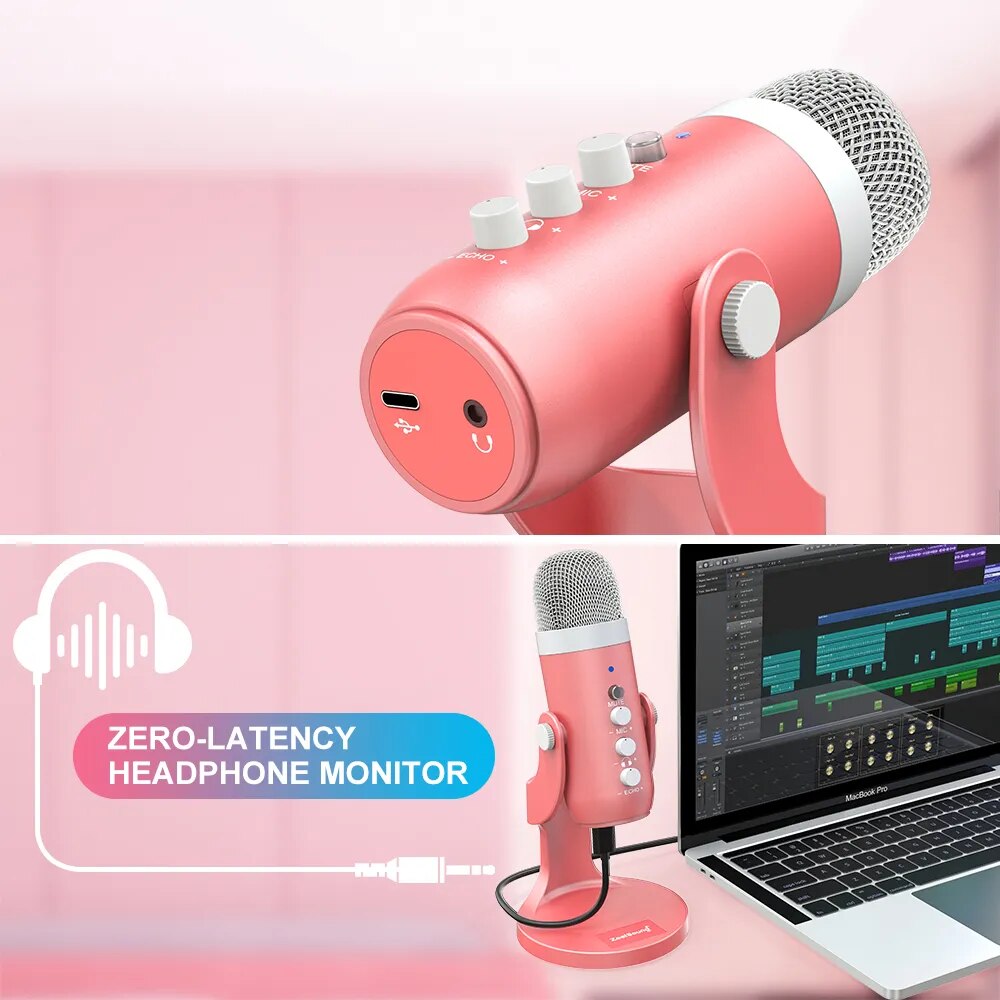 Haomuren USB مكثف ميكروفون الو - مراجعة Pc Gaming Pink وسعره